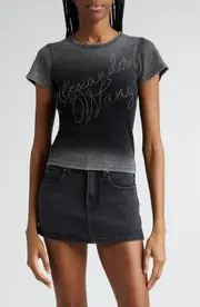 Alexander Wang Ombré Hotfix Cursive Logo Rib T-Shirt in Washed Ash at Nordstrom, Size X-Large