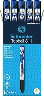 Schneider Topball 811 Rollerball Pen, 0.5 mm Conical Tip, Refillable, Blue Ink, Box of 10 Pens (8113)