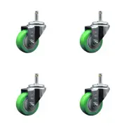 3 Inch Green Polyurethane Wheel Swivel 7/16 Inch Grip Ring Stem Caster Set SCC