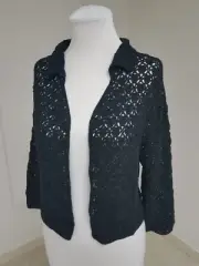 NWT Size XS Nicole Miller Crochet Black Cardigan Collar Sweater Open Front 0,2