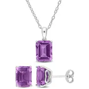 Amour Sterling Silver Emerald-Cut and Octagon Amethyst Earrings & Pendant
