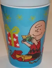 Peanuts 10oz plastic tumbler cup, Charlie Brown opening toy truck gift, NEW