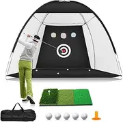 Golf Practice Net 10x7Feet (300x200cm) with Tri-Turf Golf Mat set Golf Training Chipping Aid Nets with Reduce Noise Nylon Target
