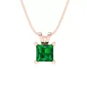 0.50 Princess Cut Emerald Designer Pendant 18" Chain Real 14k Solid Rose Gold