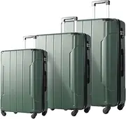 [SPOFLYINN] 3 Piece ABS Luggage Travel Sets with Spinner Wheels 24'' and 28'' Expandable Suitcase TSA Approved Lock 3-Level Telescopic Handle Corner Protection Shield Green As Shown One Size, Green As