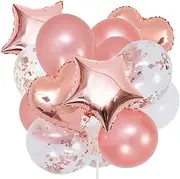 14pcs ins Confetti Latex + Foil Balloons Set Birthday Wedding Party Decoration (Rose Gold)