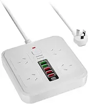 Lvpradior 10-in-1 Power Board with 4 AC Outlets & 6 USB Ports (5 USB-A + 1 USB-C) – 2500W Surge Protector, 1.8M Extension Cord, Wall Mountable for Home Office, Kitchen & Gaming(White)