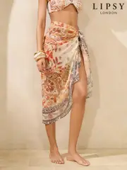 Lipsy White Multi Way Printed Sarong (F38608) | $55