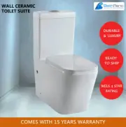 AMORE NEW BACK TO WALL WHITE CERAMIC TOILET SUITE P AND S TRAP SOFT CLOSE SEAT