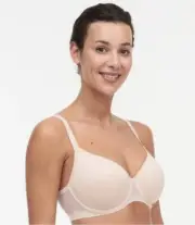 NWT Chantelle Women's Pure Light 3/4 Spacer Underwire Bra 40E Nude Blush T Shirt
