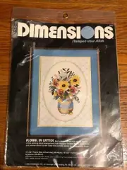 Dimensions Stamped Cross Stitch Kit ‘ Floral In Lattice’ 12” X 16” New