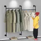 Large Industrial Pipe Clothes Rack Gold Pipeline Hanging Open Wardrobe Boutique