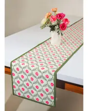 Tiramisu Lotus Garden Block Print Table Runner