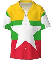 [EdWal] Flag of Myanmar Print Men's Print T Shirts Short Sleeve Polo Shirts Casual Summer Beach Shirt for Men