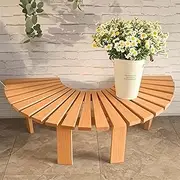 Wooden Garden Bench, Wrap Around Outdoor Tree Bench Slatted Seating Chair, Semicircular Round Backless Porch Benches for Yard, Patio, Deck, Lawn(Round)