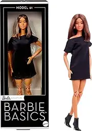 Mattel Barbie Basics Model 01 Collector Doll with Brunette Hair, Black Mini Dress & Shoes, Universal-fit Fashions, Posable Body & Swappable Doll Head