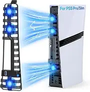 Auto Cooling Fan for PS5 Pro/Slim, USB 3.0 Port, Adjustable 3 Speed, with LED Light, Memory Function, Quiet and Efficient Cooling System for PS5 Pro/Slim Cooler