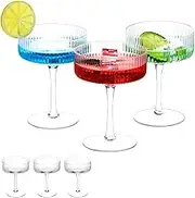 6 Pcs Ribbed Cocktail Glasses,10 oz Classic Hand-Blown Crystal Martini Glass Set in Gift Box
