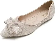LiupanUp Women's Pointed Rhinestone Flat Shoes Glitter Flowers Wedding Comfortable Dress Shoes