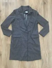 NWT ADRIANNA PAPELL Ponte Knit Jacquard Plaid Black Gray S Boyfriend Jacket Coat