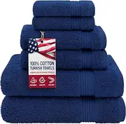 Premium, Luxury Hotel & Spa, Turkish Towel Cotton 6-Piece Towel Set for Maximum Softness & Absorbency by American Veteran Towel (Navy Blue, Towel Set - 6 Pack)