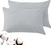 LINENOVA 100% Luxury Cotton Standard Pillowcases(Set of 2),Super Soft and Breathable Envelope Closure Pillow Cases - 48x74cm - Silver