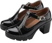 [DADAWEN] Women's Classic T-Strap Platform Mid-Heel Square Toe Oxfords Dress Shoes Black Size: 9.5