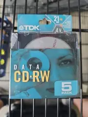 TDK Data CD Rewritable CD-RW 21 Minute 185mb 5 Pack For Computer Writers