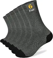 [Yobenki] Mens Socks, Wicking Breathable Cushioned Sport Socks Comfortable Casual Crew Socks Anti-Blister Athletic Socks Outdoor Hiking Socks for Work Running Walking Trainer 6 Pairs, Dark Grey, 9-12