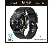 LIGE New Bluetooth Call Smart Watch Men Full Touch Screen Sports Fitness Watch Bluetooth Is Suitable For Android Ios Smart Watch silicone black