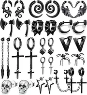 [OASISGUEST] 15 Pairs Punk Style Earrings Set for Women and Men, Stainless Steel Gothic Earrings Kit Fashion Cross with Cross, Axe, Wing, Skull Heads, Spider, and More