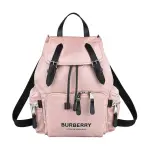 【BURBERRY 巴寶莉】BURBERRY THE RUCKSACK印字LOGO尼龍掀蓋壓釦式後背包(粉紅)