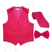 New Men's hot pink formal vest Tuxedo Waistcoat_necktie & bowtie set wedding