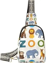 [miaozhen] Trendy Cartoon Animal Elephant Lion Zoo leather crossbody bags lightweight small cross body bag for day pack, Cartoon Animal Elephant Lion Zoo