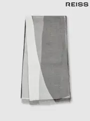 Reiss Grey/White Audrey Linen-Blend Printed Scarf (AU6792) | $195