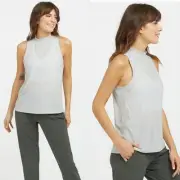 SPANX Go Lightly Ribbed Mock Neck Tank in Cloudy Grey Size M NWT Challegers