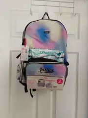 Justice Girls 3-Piece Backpack/Lunch Bag/Pouch Iridescent W/Sequins BNWT!
