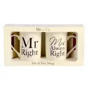 2pc Gibson Gifts Ceramic Mr & Mrs Right Coffee/Tea Mug Cup Drinkware Set WHT