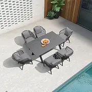 Purple Leaf 7 Pieces Outdoor Dining Sets All-Weather Wicker Outdoor Furniture with Table Aluminum Frame for Lawn Deck Patio Dining Sets with Cushions and Pillows, Grey