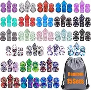 15 Sets Random Multi Colored Assortment Polyhedral RPG Dice (105pcs),Surprise Mystery Mini Dice Set,10mm Mini DND Dice Set for MTG,RPG,D&D Dungeons and Dragons Role Playing Game