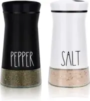 Farmhouse Salt and Pepper Shakers with Adjustable Pour Holes, Black+White