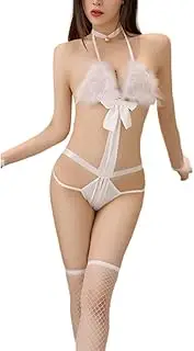 [Generic] Womens Lingerie Corset with Garter and Stockings Sexy Lingerie Sexy Bunny Girl Hot Cat Girl Open Crotch Pajamas Passion Suit Winter Lingerie for Women Open Crotch White