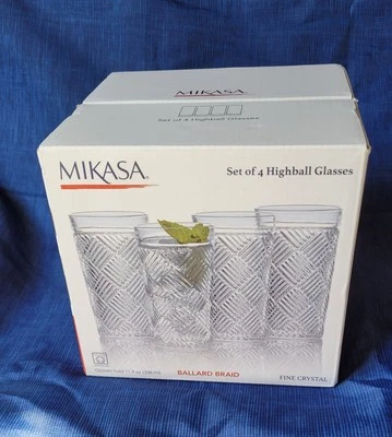 Mikasa Ballard Braid Highball Glasses, Set of 4, 11.9 oz