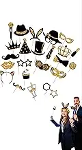 Honwor 24-Piece Golden Party Photo Booth Props - Perfect for Birthdays, Weddings, Graduation, Prom, and New Year Celebrations - Mix of Hats, Lipstick, Ties, and Crowns - Fun Party Supplies