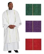 Classic Jacquard Dalmatic Green Polyester Fabric with Gold Lace Trim 48 x 59 in