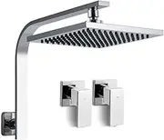 Cefito Shower Head Set, 8" Rain Hand Showers Rail Taps Holder Handheld Mixer Faucet Showerhead Tap Kit Bath Accessories Bathroom Fixtures Wall, High Pressure 1.5m Stainless Steel Water Hose Silver