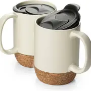 DOWAN Coffee Mugs Set of 2, 15 OZ Ceramic Mug with Cork Bottom