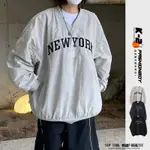 【K-2】NEW YORK 199X 刺繡 V領 大學風T 落肩 寬鬆 風衣 球衣 大學T 韓國長T【KD163】