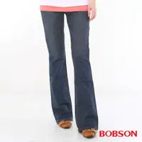 在飛比找momo購物網優惠-【BOBSON】女款中腰45度斜紋布面貓鬚痕喇叭牛仔褲(藍5