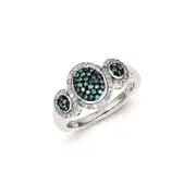 Sterling Silver Blue Diamond Triple Oval Shape Ring